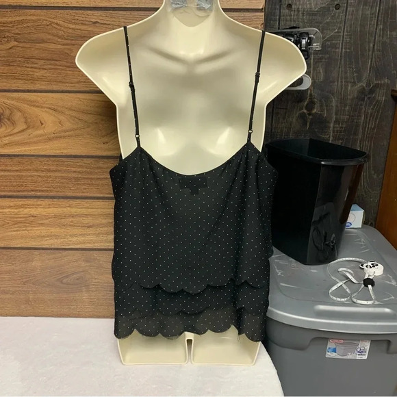 Elle black/white polka dot tiered bottom top size Large spaghetti straps - Picture 4 of 10